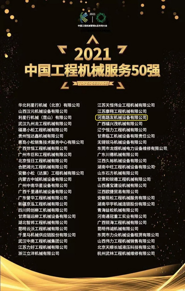 中國(guó)工程機(jī)械年度服務(wù)50強(qiáng)榜單 中國(guó)工程機(jī)械年度服務(wù)50強(qiáng)榜單